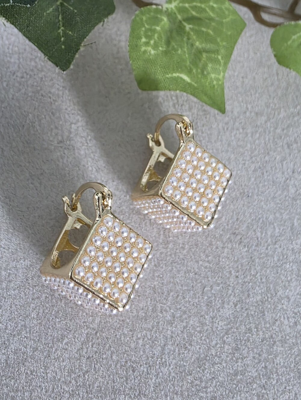 Gold Filled Pearl Micro Pavé Cube Geometric Huggie Hoop Earrings